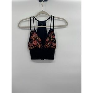 Forever 21 Small Halter Top Floral Embroidered Boho Retro Indie Fairy Grunge